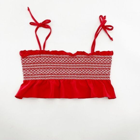 Lisa Marie Fernandez Bikini Top Women's Size 2 Red Smocked‎ Adjustable Straps - Picture 2 of 5